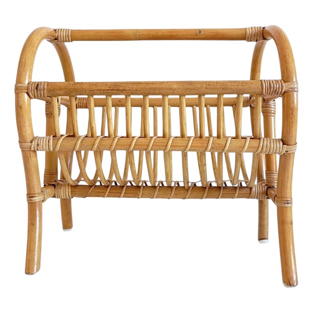 French Riviera Magazine Rack in Bamboo Rattan, 1960s For Sale