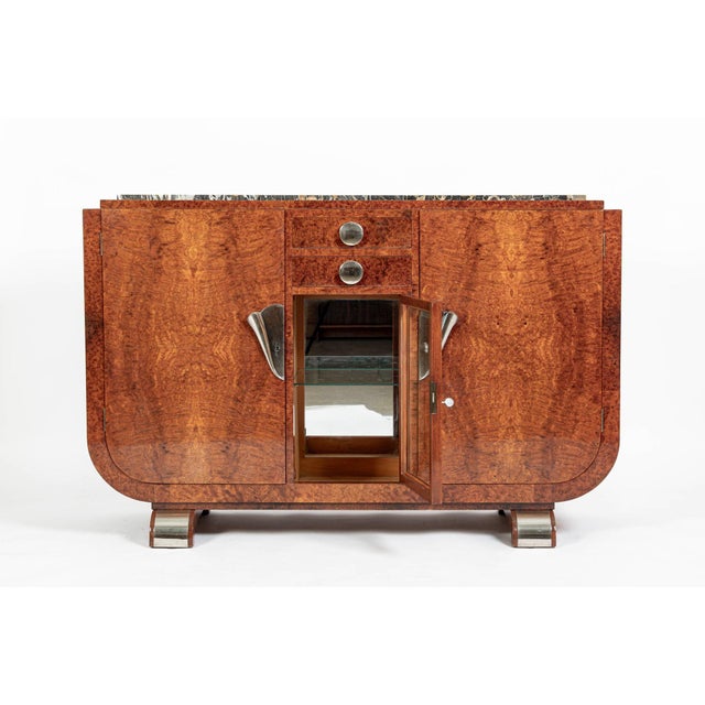 French Art Deco Amboyna Burl Sideboard or Bar Cabinet With Marble Top, Circa 1930 For Sale - Image 15 of 18