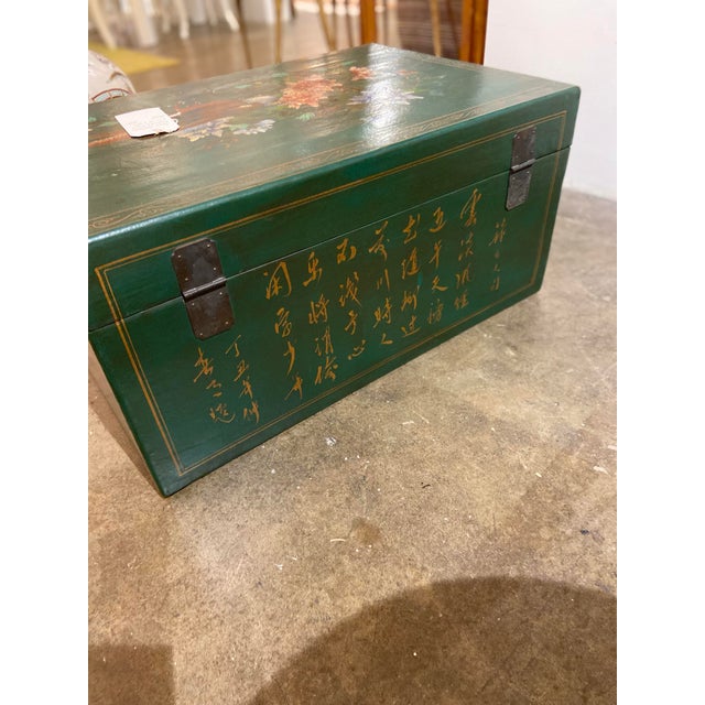Green 1970s Vintage Chinoiserie Painted Trunk For Sale - Image 8 of 11