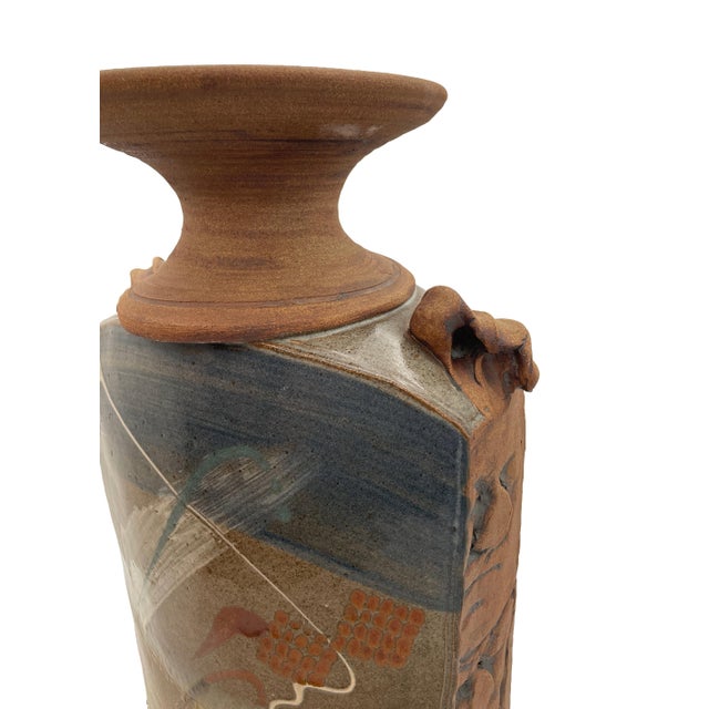 Late 20th Century Brutalist Terracotta Sculptural Vase With Relief Faces For Sale - Image 13 of 18