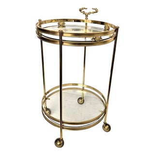 Italian Hollywood Regency Round Two-Tier Brass and Glass Bar Cart from Milo Baughman, 1970s For Sale