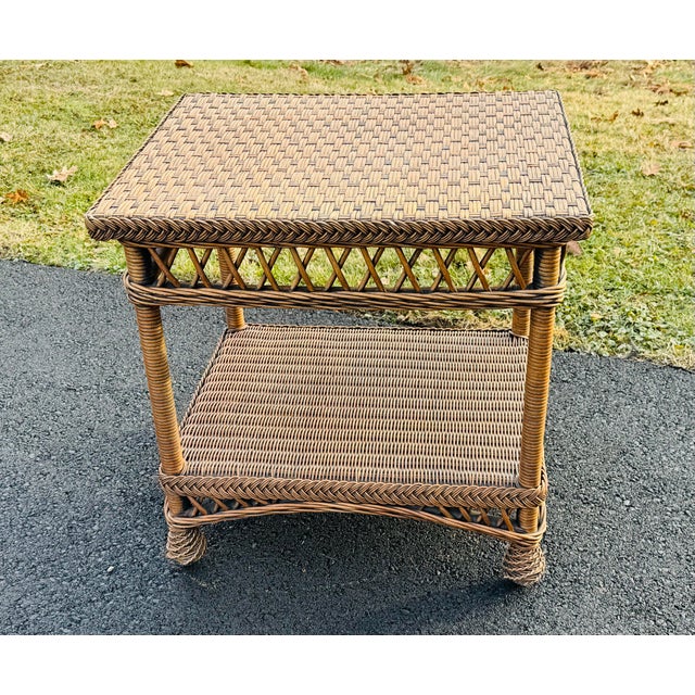 Late 20th C. Light Brown Rectangular Wicker Side Table. The side table is solid and sturdy and comes with an additional...