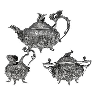 Antique 19thc Italian Silver Three Piece Tea Set by g.accarisi c.1890, Set of 3 For Sale