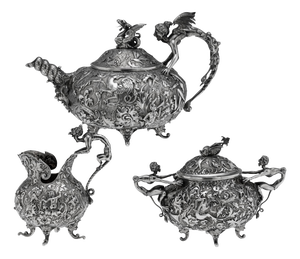 Antique Italian Silver Three Piece Tea Set by G.Accarisi, 1890, Set of 3