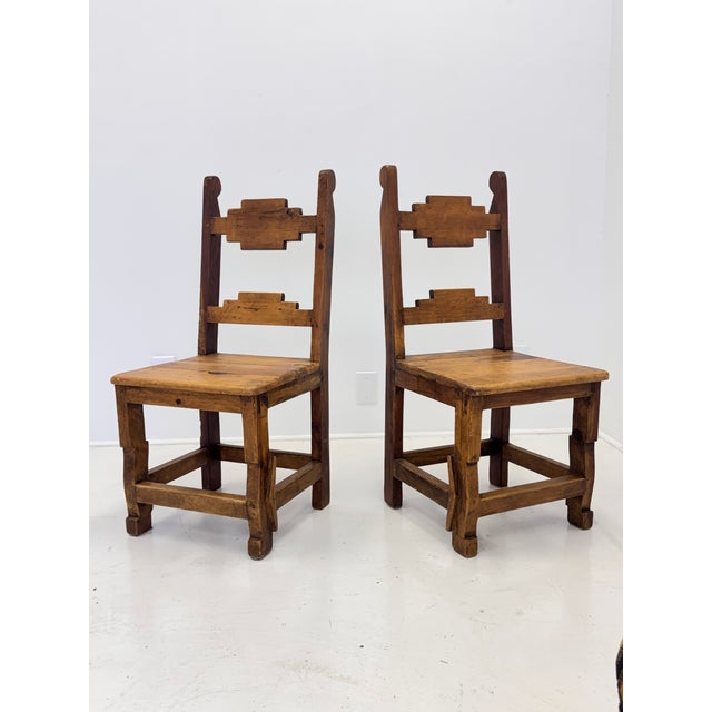 Pair of Mid-Century Mexican Rustic Pine Chairs With Carved Razor Blade Backs and Legs For Sale - Image 9 of 16