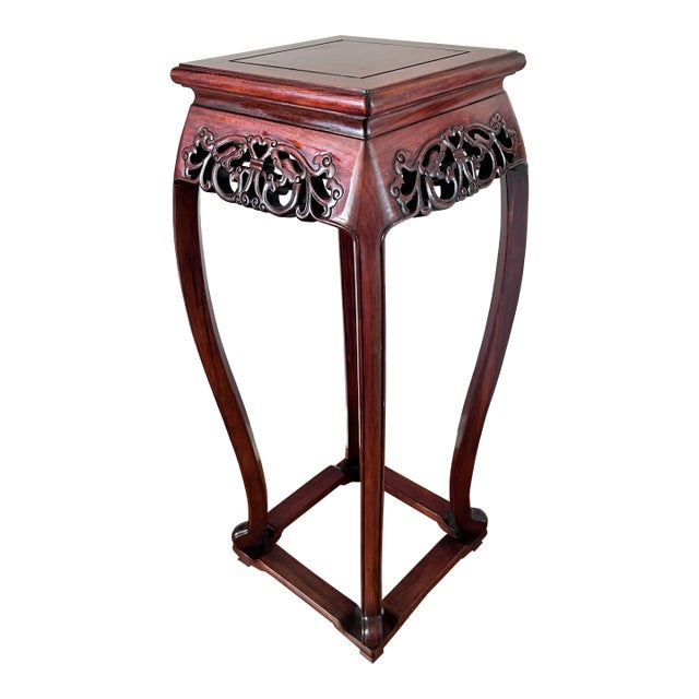 1970s Chinese Carved Rosewood Plant Stand Pedestal Table – Asian Display Stand For Sale