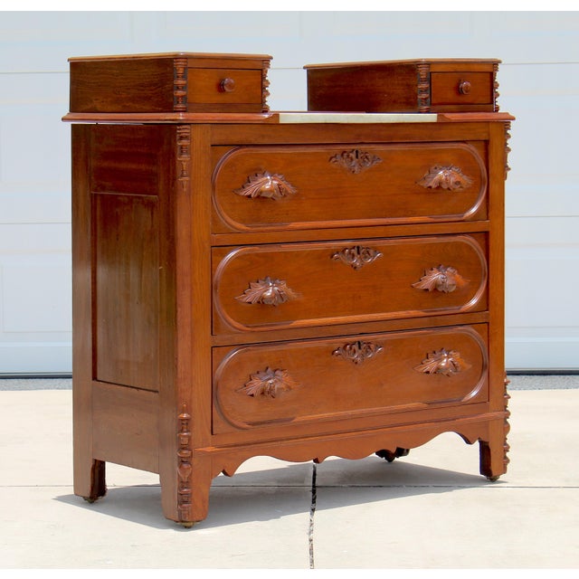 Exceptional 19th Century Renaissance Revival Walnut & Marble Drop-Center Dresser For Sale In Naples, FL - Image 6 of 18