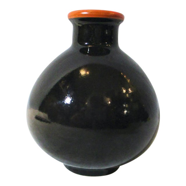 Arts and Crafts Porcelain Black and Red Vase For Sale