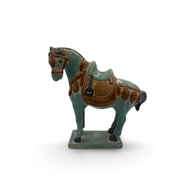Ceramic Set of Three Chinese Tang-Style Glazed Ceramic Horse Figures For Sale - Image 7 of 15