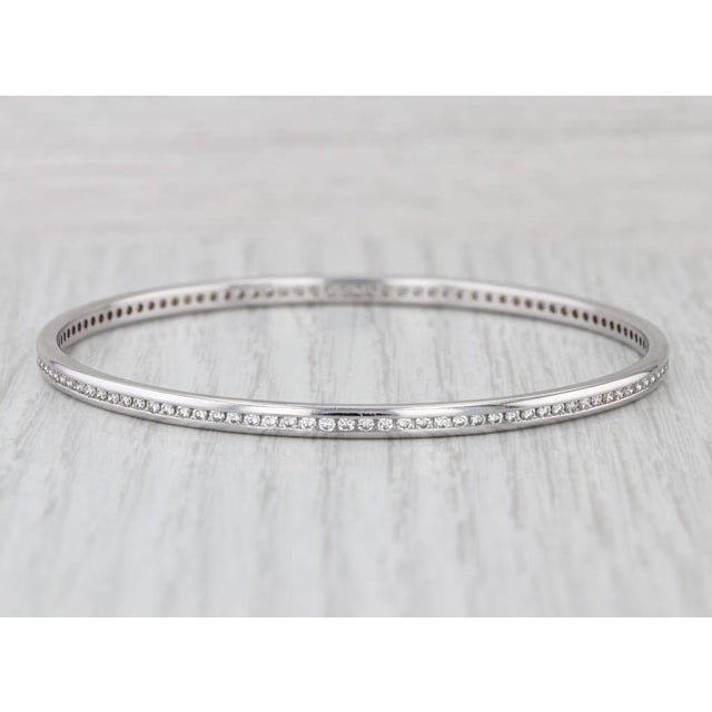 2010s 1.74ctw Diamond Bangle Bracelet 18k White Gold 7.75" 3.4mm Stackable For Sale - Image 5 of 6