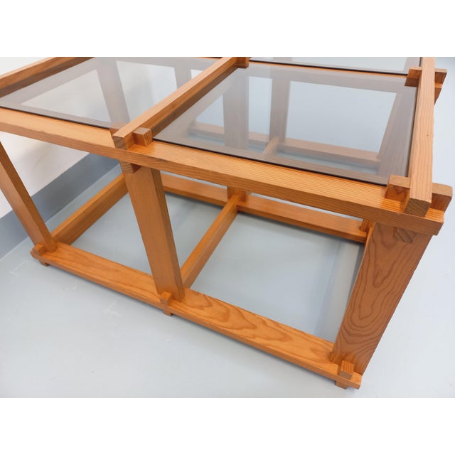 Vintage Square Coffee Table in Pine and Smoked Glass, 1970s For Sale - Image 18 of 18