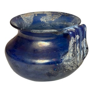 Vintage Hand Blown Murano Seguso Italian Iridescent Blue Scavo Style Glass Vase For Sale