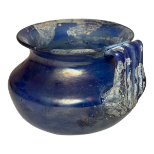 Vintage Hand Blown Murano Seguso Italian Iridescent Blue Scavo Style Glass Vase
