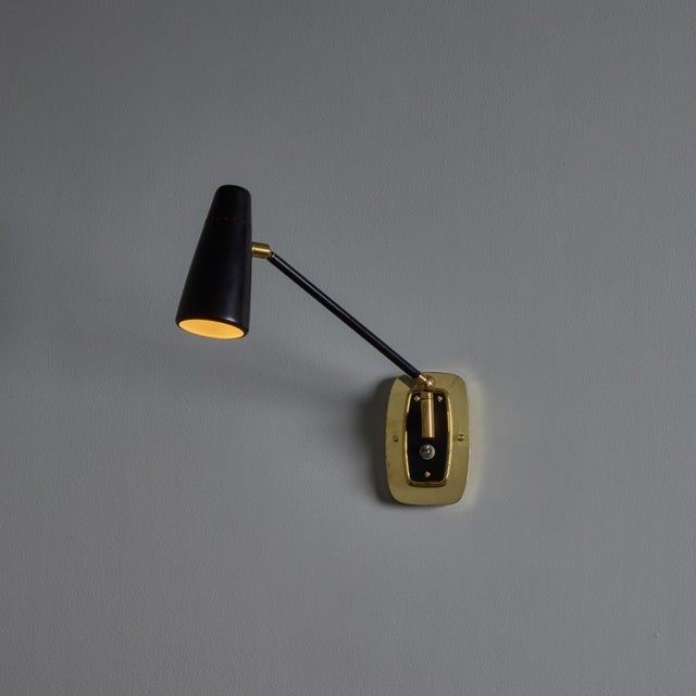 Stilnovo 1950s Stilnovo Perforated Black Metal and Brass Sconce With Stamped Label For Sale - Image 4 of 17