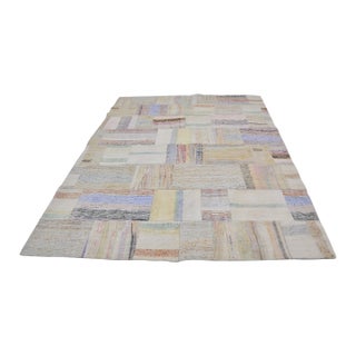 1960s Oushak Turkish White Stripe Carpet For Sale