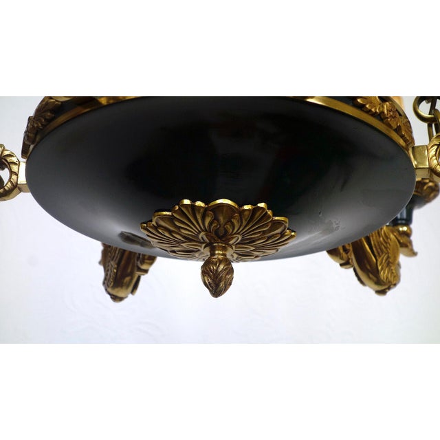 Empire French Bronze and Glass Chandelier from Lucien Gau, 1940s For Sale - Image 3 of 14