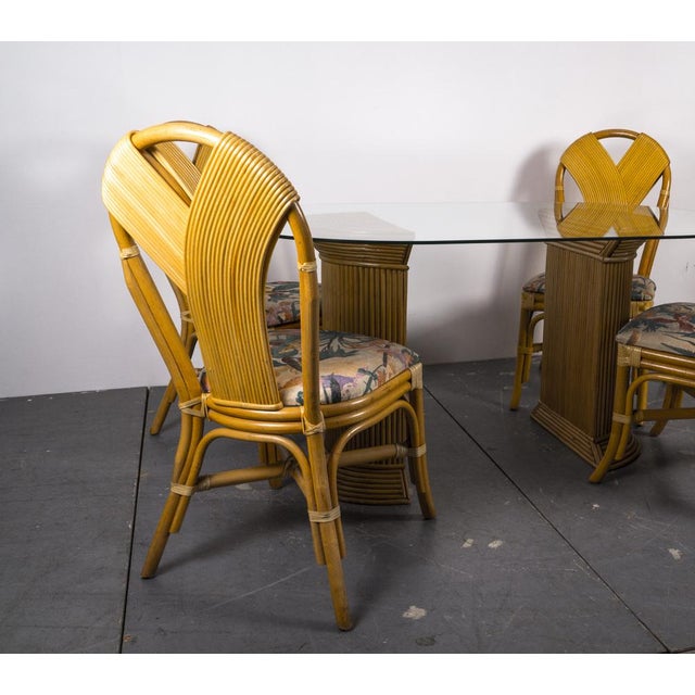Mid-Century Rattan Dining Table & Chairs Set, 1980s, Set of 5 For Sale - Image 14 of 16