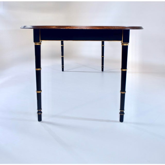 Baker Furniture Faux Bamboo Extendable Dining Table Black Lacquer With Gold Accents For Sale - Image 9 of 14