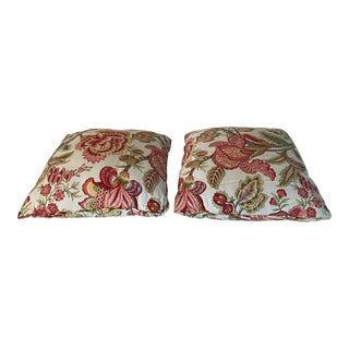 Robert Allen Jacobean Coral Floral Pillows - Set of 2 For Sale