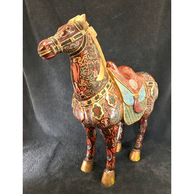 20th Century Hand Lacquered Carved Wood Tang Dynasty Style War Horse Figurine Chairish