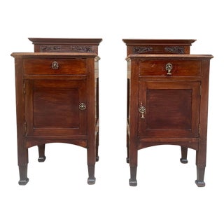 Art Nouveau Walnut Nightstands, 1900s, Set of 2 For Sale