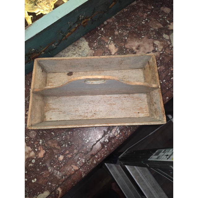 Wood Primitive Caddy With Painted Surface For Sale - Image 7 of 7