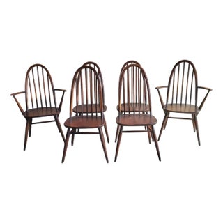 Quaker Windsor Chairs and Armchairs from Ercol, 1950s, Set of 6 For Sale