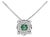 14K White Gold 3.8 MM Green Emerald and 1/3 Cttw Diamond Composite Halo 18" Pendant Necklace For Sale