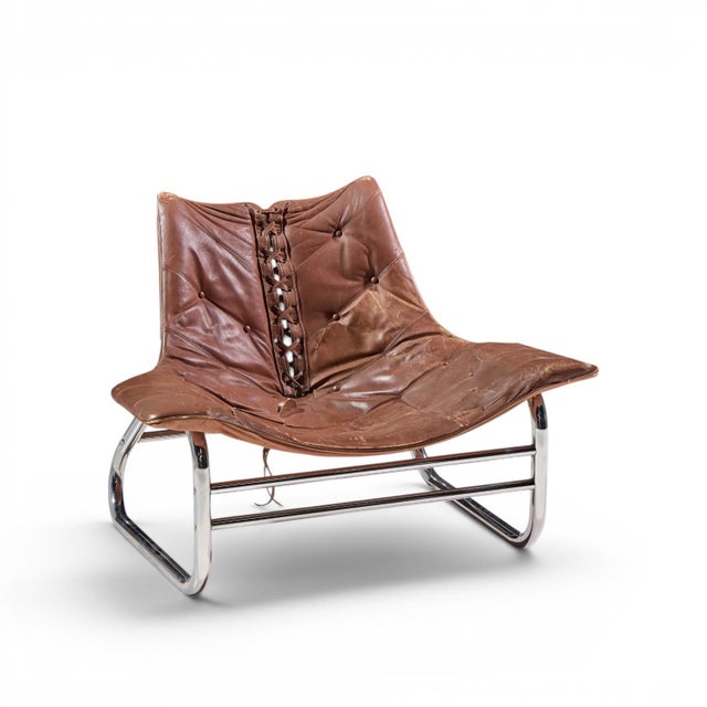 Johan Bertil Häggström for Swed-Form Mid Century Swedish Leather and Chrome Corset Chairs - Pair For Sale - Image 4 of 12