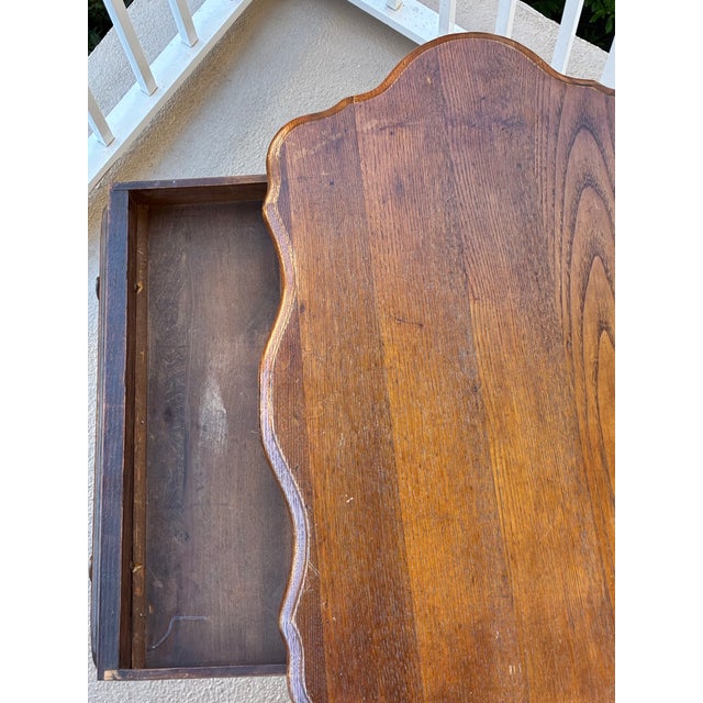 Vintage Solid Wood Side Table With Drawer, Scalloped Top For Sale - Image 11 of 12