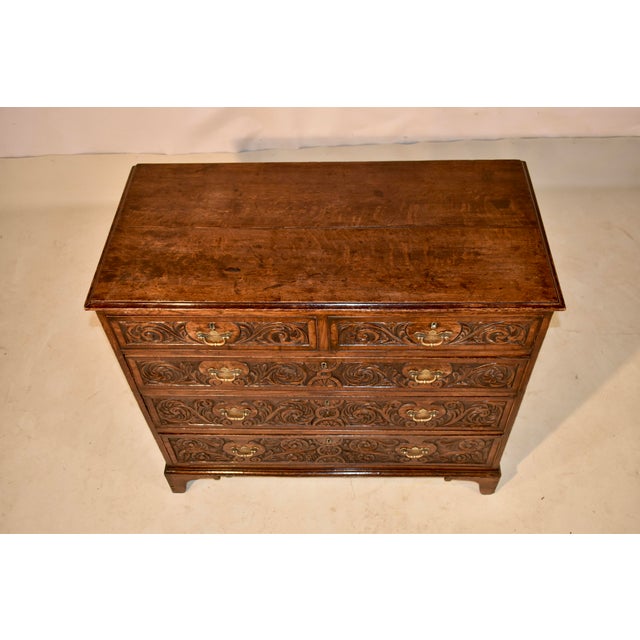 Brown Late 18th Century English Oak Carved Chest of Drawers For Sale - Image 8 of 14