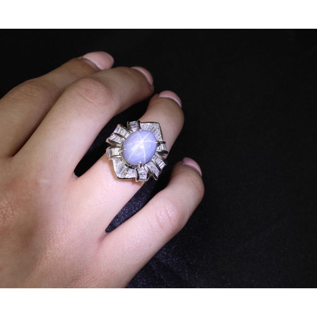Late 20th Century Fine 12.05ct Natural Star Sapphire & 1.72ct Diamond Platinum Ring Size 5.75 For Sale - Image 14 of 18