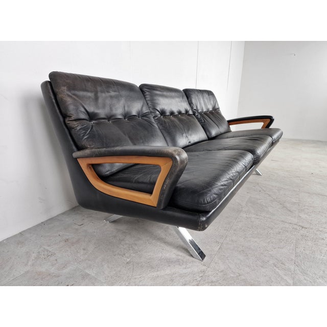 Black Mid-Century Sofa attributed to Carl Straub, Germany, 1960s For Sale - Image 8 of 11