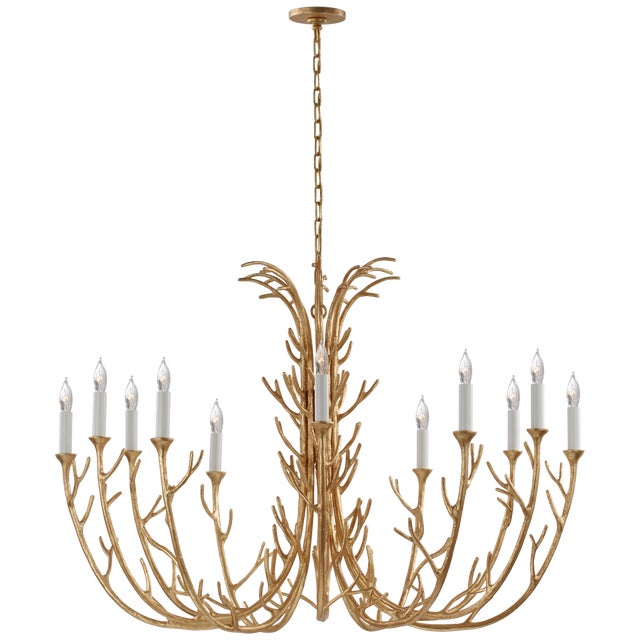 Julie Neill for Visual Comfort Signature Silva Grande Chandelier in Antique Gold Leaf For Sale
