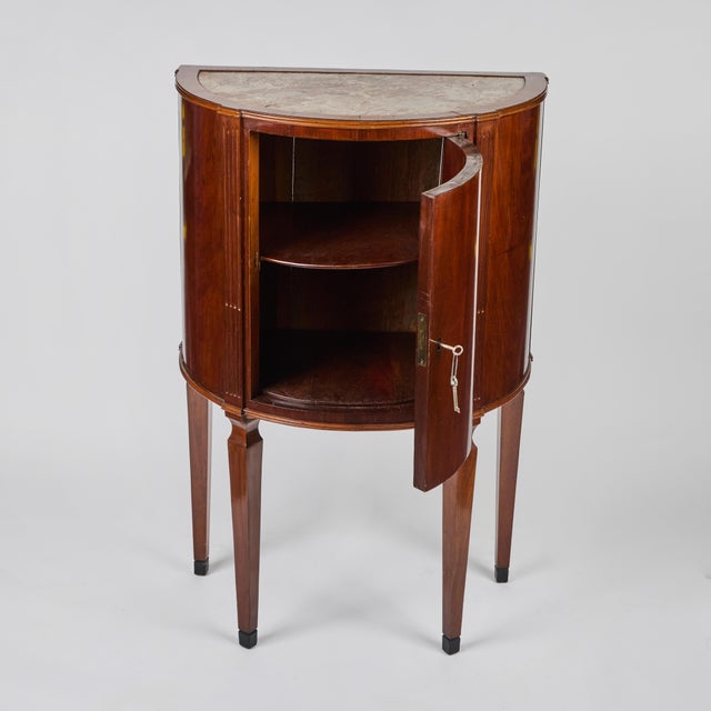 1900 - 1909 1900s Pair Antique Cherry Wood Demi-Lune Cabinets With Marble Tops For Sale - Image 5 of 12