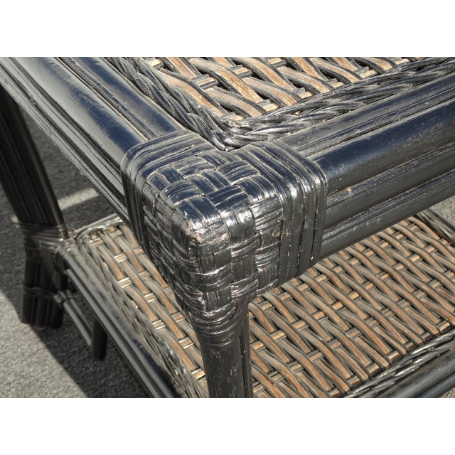 Black Vintage Chinese Chippendale Bamboo Rattan End Table For Sale - Image 11 of 16