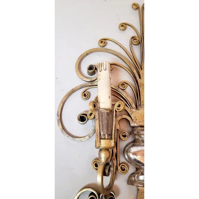 Wrought Iron and Silver Wall Lamp from Maison Baguès, 1950, Set of 2 For Sale - Image 9 of 10