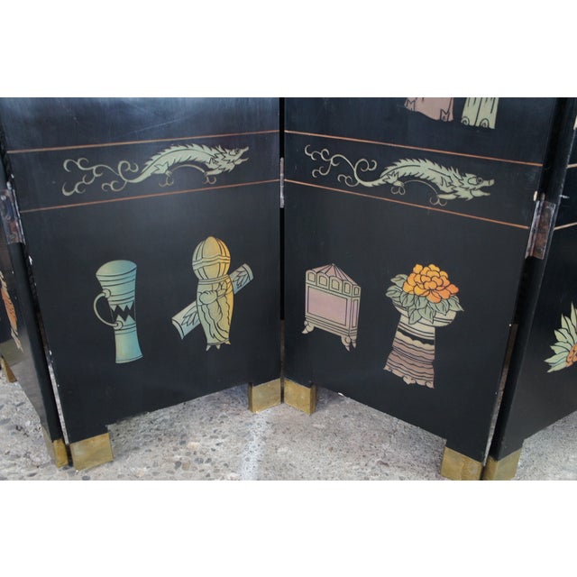 Chinese Coromandel Black Lacquer 8 Panel Folding Screen Room Divider 128" For Sale - Image 14 of 17