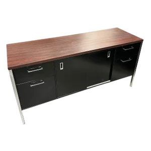 1970s Modern Black & Chrome Metal Tanker Credenza by Steelcase