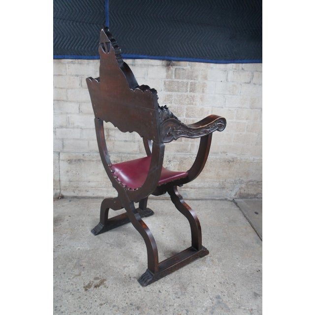 Late 19th Century Antique Italian Renaissance Revival Walnut Curule Savonarola Lion Throne Chair For Sale - Image 12 of 12