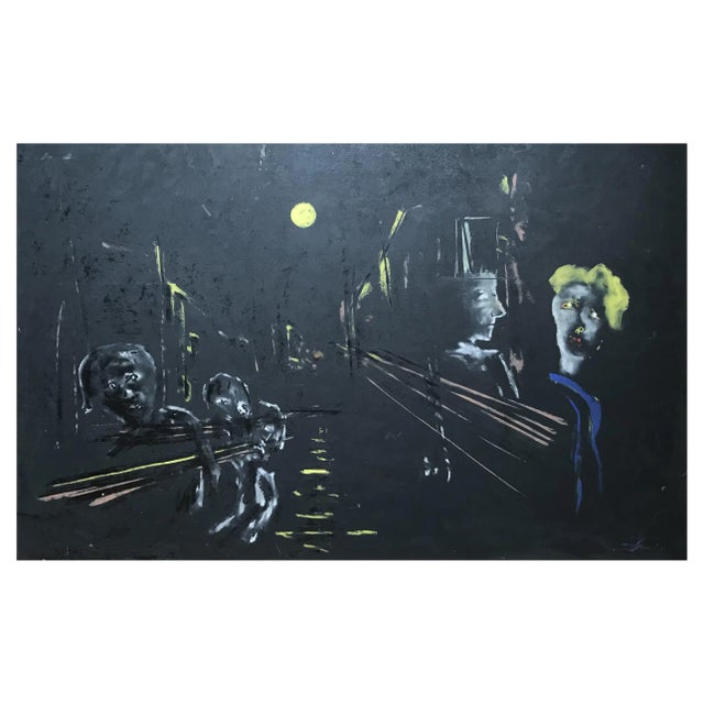 Julien Dinou, Pleine Lune, 1951, Oil on Cardboard For Sale