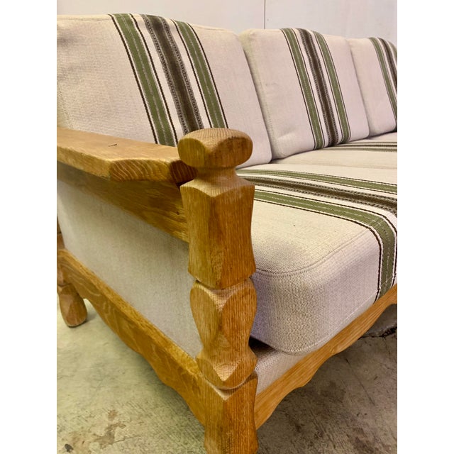 Cream 1960s Danish Modern Henning Kjaernulf Style Oak Framed Sofa For Sale - Image 8 of 9