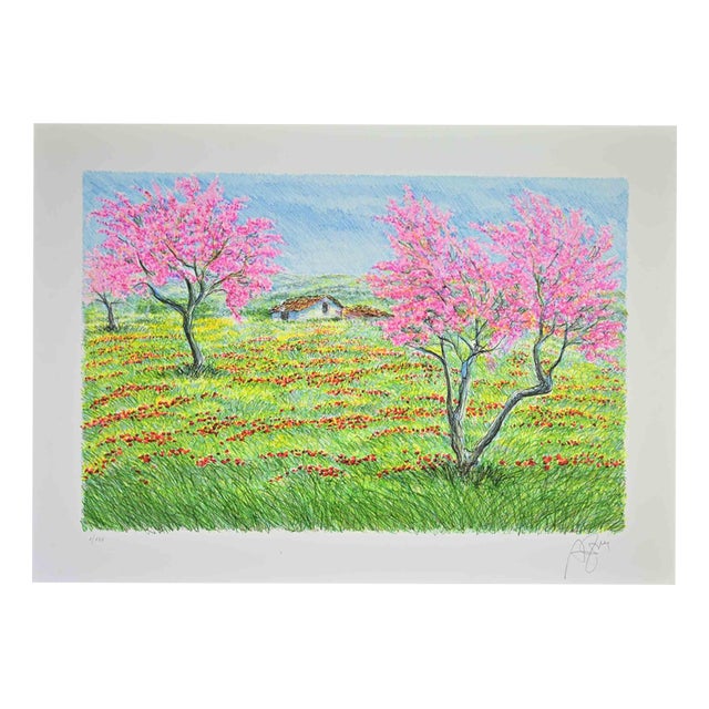 Franco Azzinari, Spring Landscape, 1980s, Lithograph For Sale