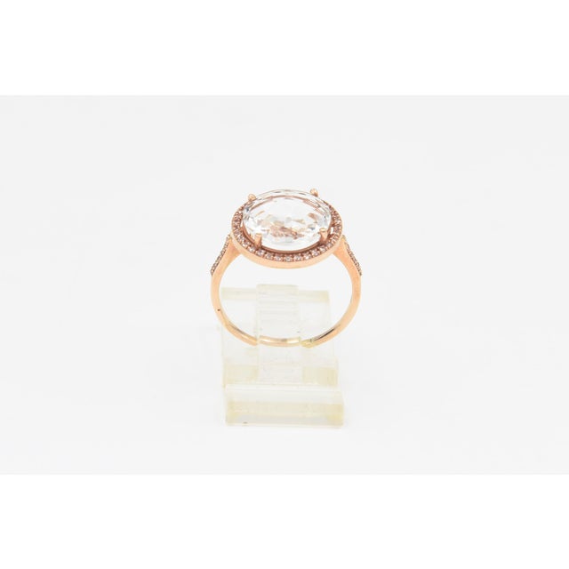 Suzanne Kalan Couture 14k Rose Gold White Topaz and Diamond Halo Ring, Size 8.5 For Sale - Image 4 of 13