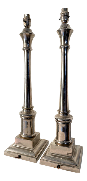 Neoclassical Chromed Column Lamps, 1980s, Set of 2