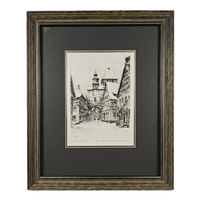 Mid 20th Century Paul Geissler (German, 1881 to 1965) Original Etching “Rothenburg O. T.” Signed For Sale