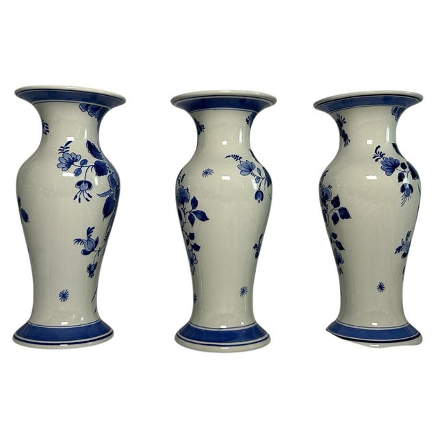 Set of three vintage hand-painted delft blue vases by royal delft / de porceleyne fles, made in delft in the 1980s. Each...