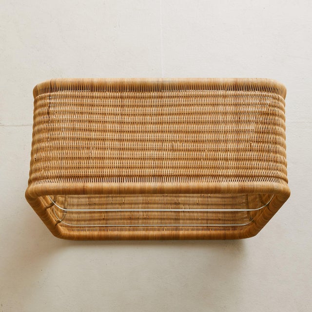 Louis Sognot French Rattan + Glass Shelf in the Manner of Louis Sognot, 1960s For Sale - Image 4 of 9