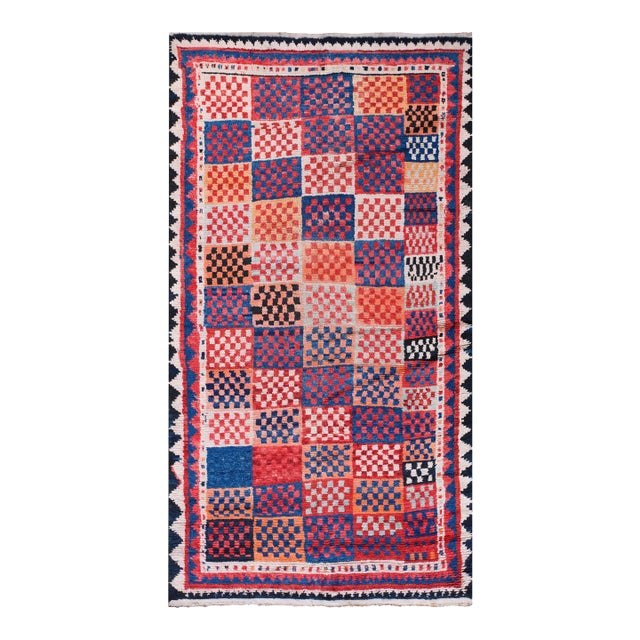 1920s Multicolor Geometric Tribal Antique Persian Gabbeh Rug 4'6" X 8'3" Wool Handknotted Carpet For Sale