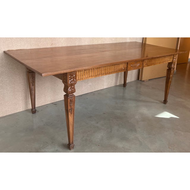 French French Louis XVI Style Carved Oak Convertible Console or Dining Table For Sale - Image 3 of 13